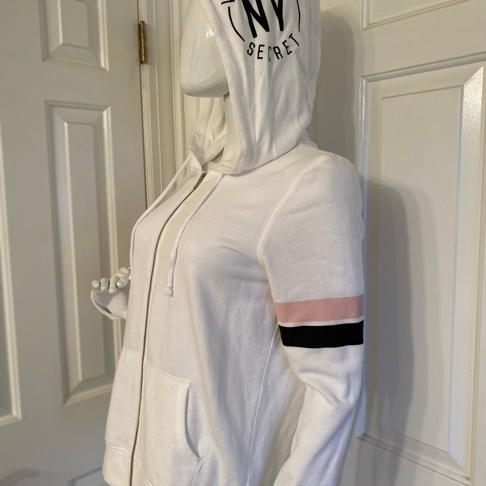 Victoria's Secret White Zippered Hoodie with logo SZ small